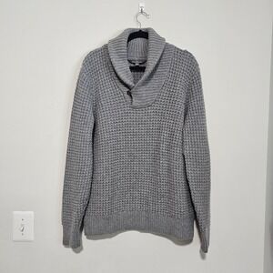 LL Bean Signature Mens Sweater Large Gray Merino Cashmere Shawl Chunky Knit Prep